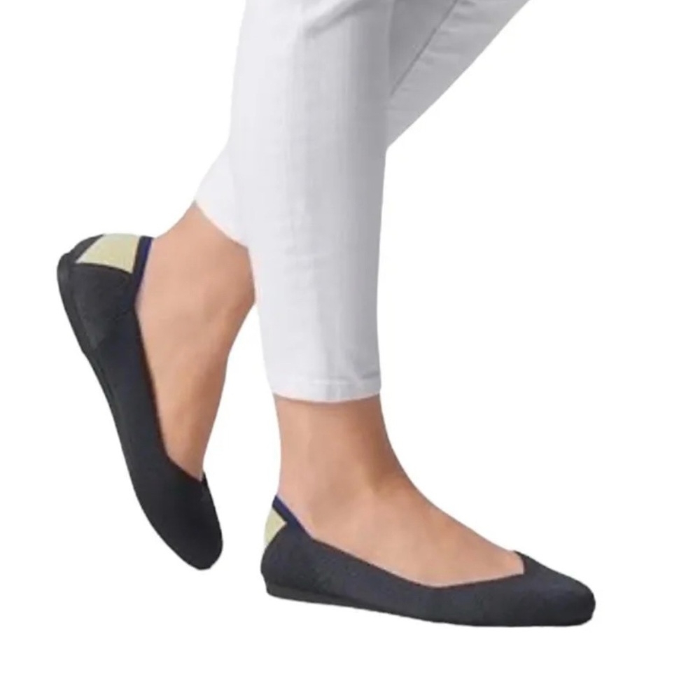 Rothy’s Ballet Flats Shoes Size 7 Citron Ribbon Stripe Gray Yellow Retired EUC